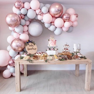 BALONY GIRLANDA BALONOWA RÓŻOWY SZARY ŁUK XXXL 169 ELEMENTY ZESTAW URODZINY