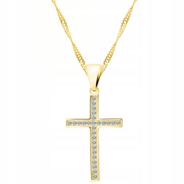 Złoty Naszyjnik z Krzyżem Krzyż Krzyżyk Cyrkonie Kryształki SREBRO 925