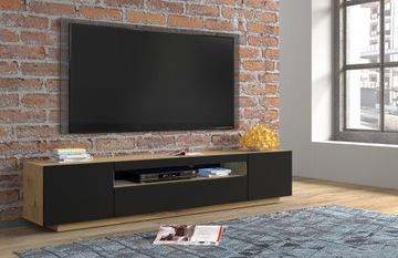 Szafka RTV 200 cm stojąca dąb artisan czarny + LED