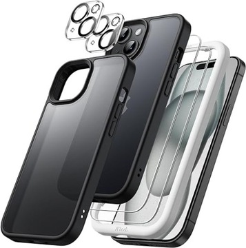 Etui 5 w 1 do iPhone 15 JETech + 2 szkła hartowane + 2 ochraniacze apratu