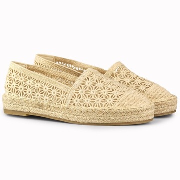 Koronkowe beżowe espadryle damskie r.38