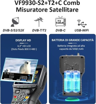 Спутниковый счетчик SAT Finder поддерживает DVB-S2/S/S2X/T2/T/C FindSat VF-9930Pro