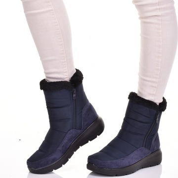 WYGODNE ŚNIEGOWCE NA ZAMEK OCIEPLANE DAMSKIE BUTY ZIMOWE GRANATOWE