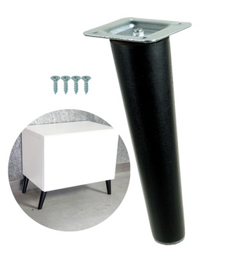 1x NOGA MEBLOWA DREWNIANA DO STOLIKA CZARNA SKOŚNA NÓŻKA Z BLACHĄ BUK 25 CM