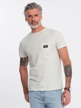 Męski casualowy t-shirt 100% bawełna kremowy V8 OM-TSCT-0109 L