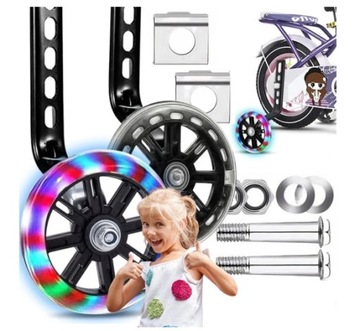 KÓŁKA BOCZNE LED DO ROWERU KOŁA PODPOROWE+ PROWADNIK DO ROWERKA DZIECIĘCEGO