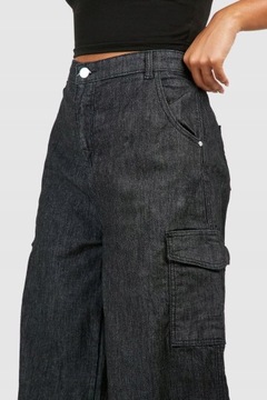 Boohoo owl szerokie nogawki washed jeans spodnie cargo 46 NG2