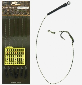 ZESTAW6x GOTOWY PRZYPON KARPIOWY WŁOSEM WŁOSOWY+ STOPERY PLECIONKA HAK nr 6