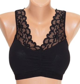 HAN 3030 biustonosz top damski bawełniany w prążki z koronką czarny 4XL