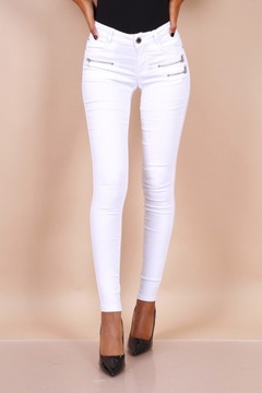 W752 BIAŁE SPODNIE BIODRÓWKI DOPASOWANE DAMSKIE KLASYCZNE ELASTYCZNE 34 XS