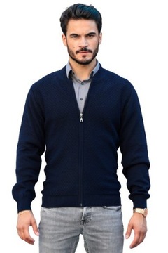 Granatowy rozpinany sweter męski kardigan z wełny merino SL04 Antonio 2XL