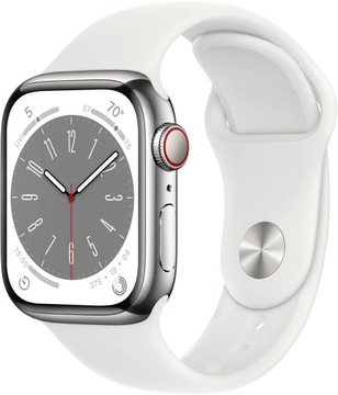 Smartwatch Apple Watch 8 GPS + Cellular 41mm stal srebrny + biały pasek