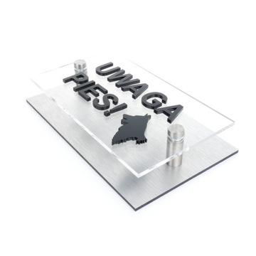 Tablica informacyjna UWAGA PIES 3D 16x8 szczotkowane aluminium