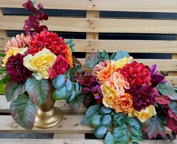 JESIENNY KOMPLET Wiązanka + BUKIET Stroik Sztuczne KWIATY na Cmentarz Grób