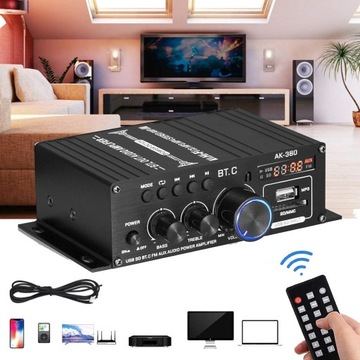 WZMACNIACZ HIFI GŁOŚNIKÓW STEREO BLUETOOTH 5.0 AUDIO FM AUX SD/USB, 12V