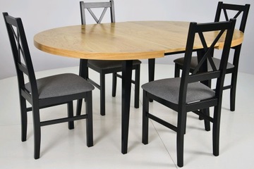 MODNY ZESTAW Stół okrągły z 4 krzesłami CZARNY/DĄB