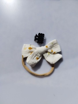 Opaska bezuciskowa kokardka dla niemowlaka dla dziewczynki muslinowa