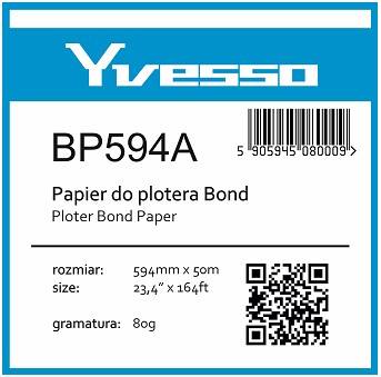 Бумага Yvesso Bond рулонная 594х50м 80г BP594A