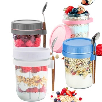 POJEMNIK KUBEK ZAMKNIĘTY NA JOGURT MUSLI SAŁATKĘ Z ŁYŻECZKĄ 600 ml 4 SZT