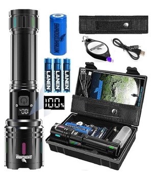 Mocna Latarka Taktyczna Wojskowa LED 30000 Lm Powerbank Shadowhowk XHM902