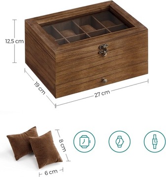 Pudełko na Zegarki Drewniane Szkatułka Organizer Prezent Dla Kolekcjonera