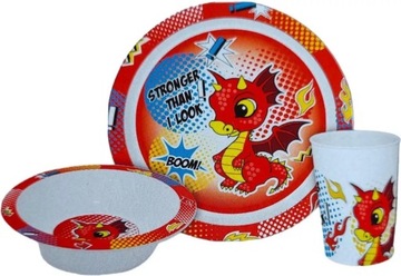 Zestaw Obiadowy Talerz Miska Kubek DRAGONANI SMOK Trzy Elementy