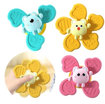 Grzechotka Fidget Spinner z Przyssawką Na Szybę Zabawka ANTYSTRESOWA 3 szt