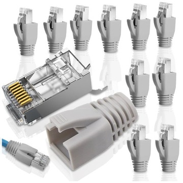 ZESTAW 10SZT WTYKI ZŁĄCZA EKRANOWANY FTP STP RJ45 kat 6a 7 KOŃCÓWKI ZŁĄCZKI