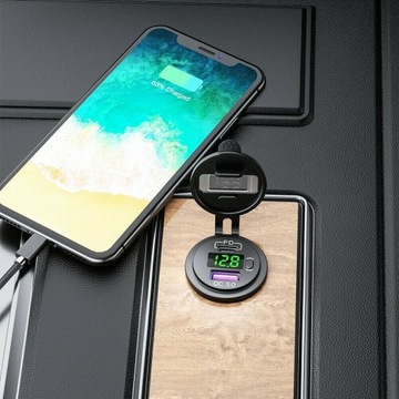 АВТОМОБИЛЬНОЕ ЗАРЯДНОЕ УСТРОЙСТВО USB QC3.0 + PD USB C КНОПКА ВКЛ./ВЫКЛ. ВОЛЬТМЕТРА