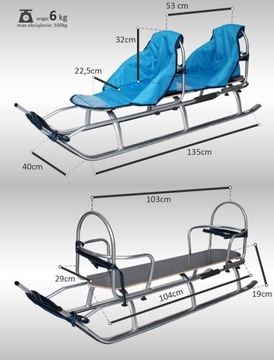 Санки Duo, тандем-близнецы, большие, со спинкой для детей, прочные, легкие лямки.