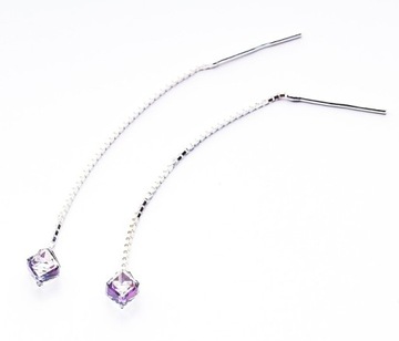 Srebrne długie Kolczyki z kr. Swarovski Cube 4 VL