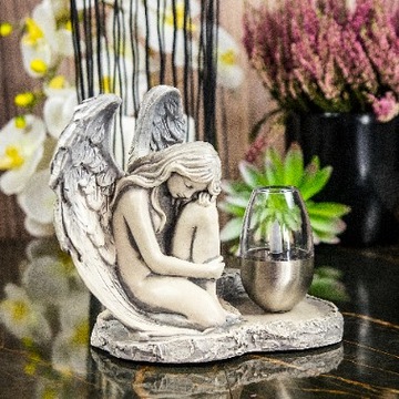 СЕРАЯ ГИПСОВАЯ ФИГУРКА Гробница СОЛНЕЧНАЯ СВЕТОДИОДНАЯ ЛАМПА