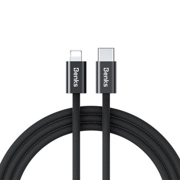 Benks Kabel D46 pleciony Typ C na Lightning PD 27W 3A 2 metry czarny