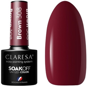 CLARESA Lakier Hybrydowy Brown Bordo 308 Bordowy Czereśnia