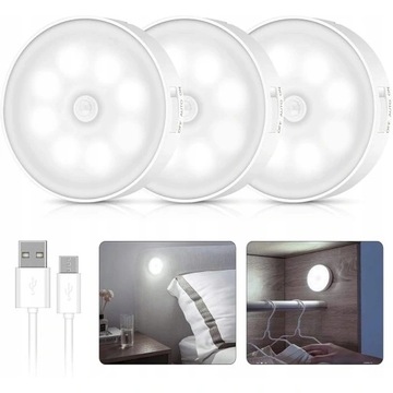 LAMPKA NOCNA LED Z CZUJNIKIEM RUCHU USB KINKIET 3x