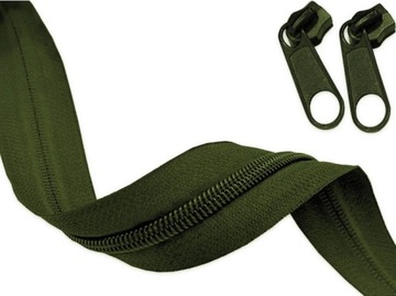 Taśma Suwakowa 5mm Spiralna Zamek Błyskawiczny OLIWKA KHAKI 5m + 10suwaków