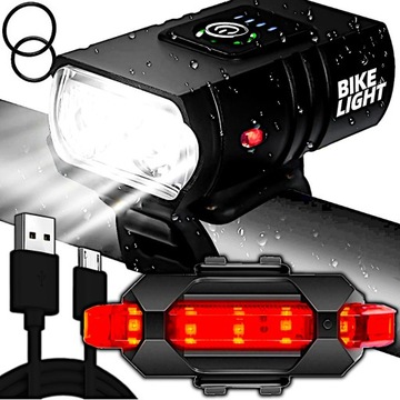 MOCNA LAMPKA ROWEROWA ŚWIATŁO PRZÓD LED NA ROWER KIEROWNICĘ USB 800LM + TYŁ