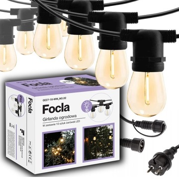 GIRLANDA OGRODOWA ŚWIETLNA 10mb + 10x LED ŻARÓWKI E27 - WODOSZCZELNA IP65