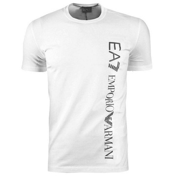 T-SHIRT EMPORIO ARMANI EA7 KOSZULKA PIONOWE DUŻE LOGO EA7 BIAŁA