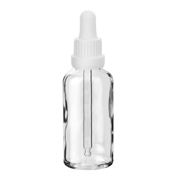 Butelka szklana bezbarwna 50 ml z pipetą białą