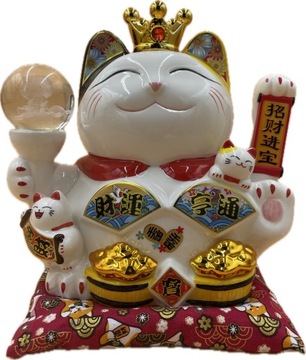 Japoński Kot Maneki-Neko Szczęścia Porcelana z Szklaną Kulą 30 cm