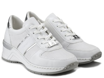 Buty damskie sneakersy skórzane białe sznurowane Rieker N4315-80 37