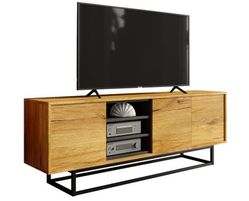 SZAFKA RTV DO SALONU 150 CM STOLIK TV LOFT RETRO DĄB/CZARNY MAT LFT003B