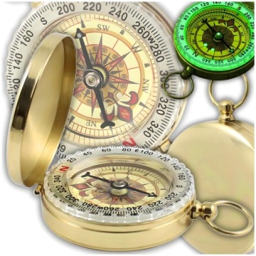 ЗОЛОТОЙ КАРМАННЫЙ КОМПАС, СВЕТЯЩИЙСЯ В ТЕМНОТЕ, СТАРЫЙ БРЕЛОК С КОМПАСОМ