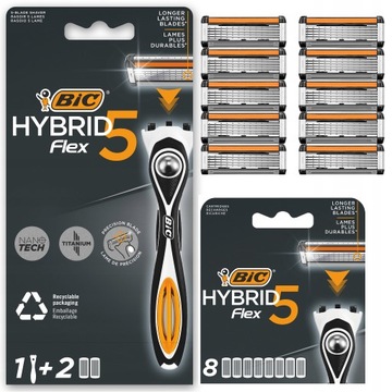 BIC HYBRID 5 FLEX MASZYNKA DO GOLENIA GOLARKA + 10 WKŁADÓW ZESTAW 1+2+8