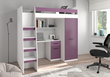 Левая двухъярусная кровать Hi5 белый/лавандовый/фиолетовый