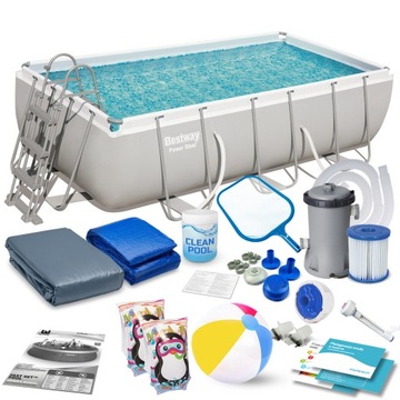 BASEN OGRODOWY STELAŻOWY Z POMPĄ 404 x 201 x 100CM MEGA ZESTAW 18W1 BESTWAY