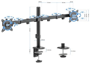 Uchwyt biurkowy do monitora Podwójne Ramię na dwa monitory 17