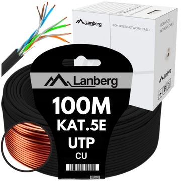 KABEL PRZEWÓD SIECIOWY LAN SKRĘTKA MIEDŹ RJ45 UTP KAT.5E CAT.5E 100M LANBER