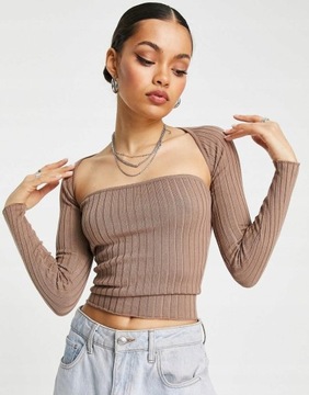 Missguided NH2 ohx brązowe sweterkowe bolerko narzutka XL